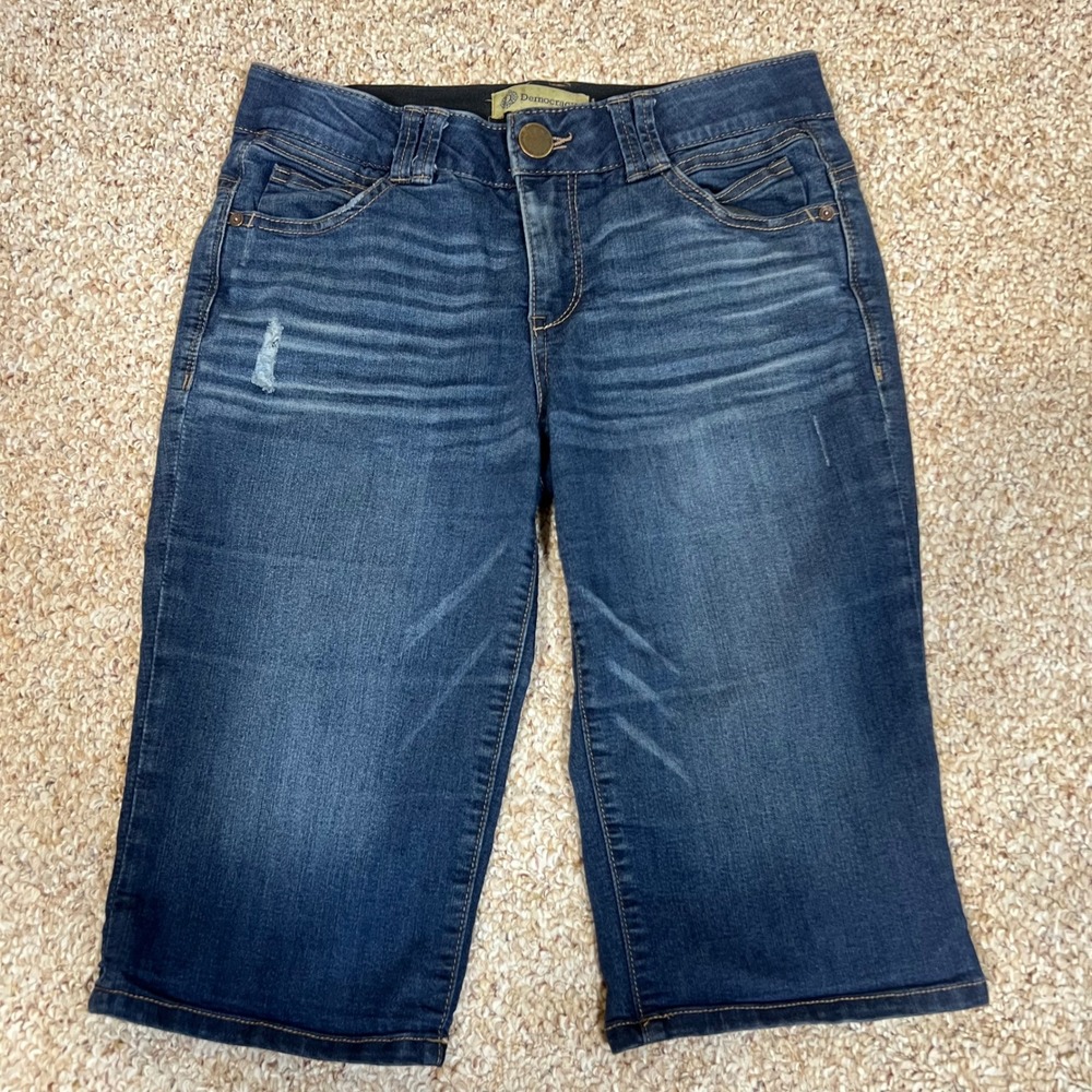 Democracy Ab Technology Blue Denim Bermuda Shorts Distressed Dark Wash Womens 4